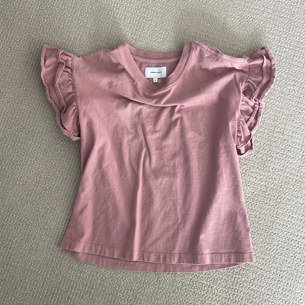 Current/Elliott pink ruffle sleeve tee